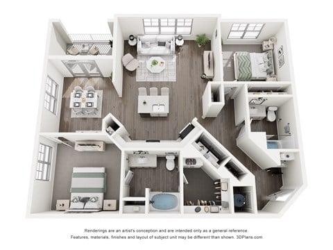 Floor plan for 2 beds, 2 baths, 1333 sqft